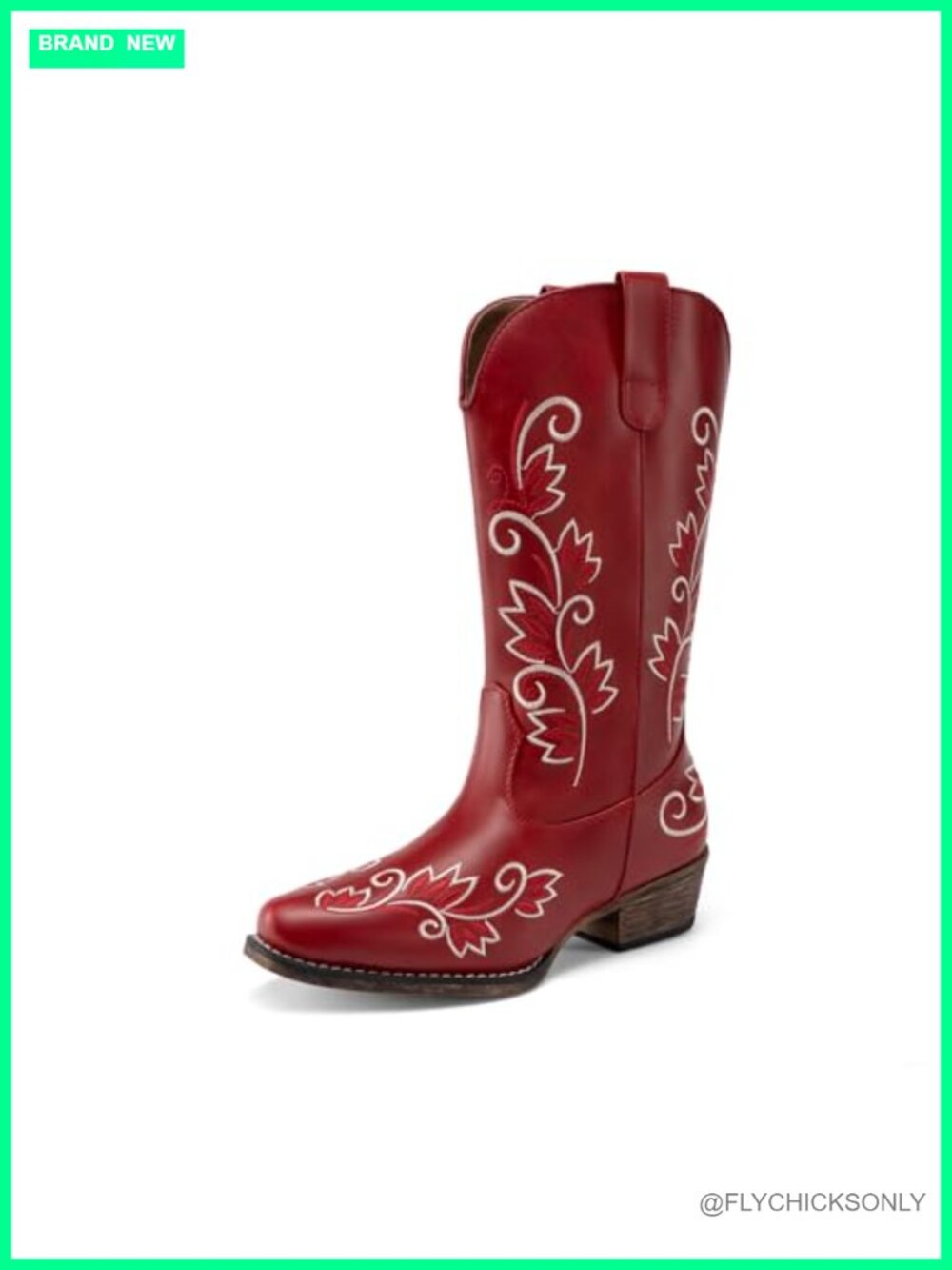 Women's Western Mid Calf Boots Square Toe Faux Leather Cowboy Boots